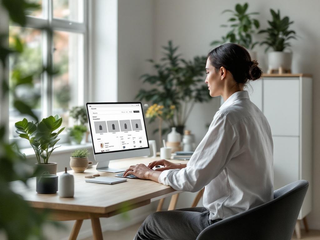 e-handelskonsult som arbetar vid ett skrivbord